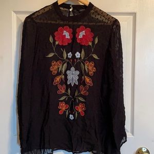 Long sleeve, embroidered, sheer Zara blouse